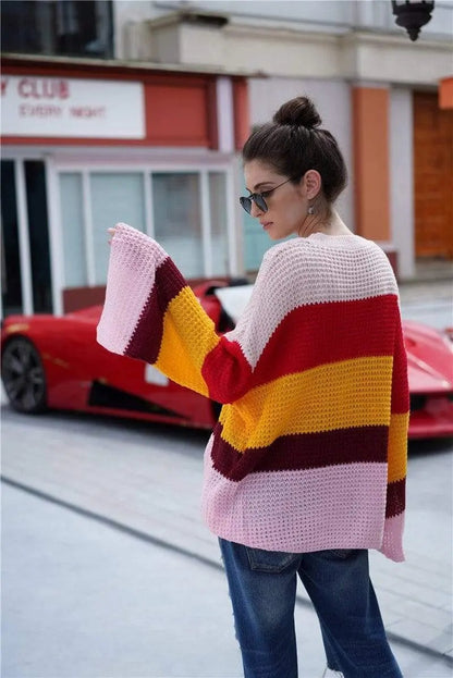 Striped Color Block Light Knit Sweater Anna-Kaci Wholesale