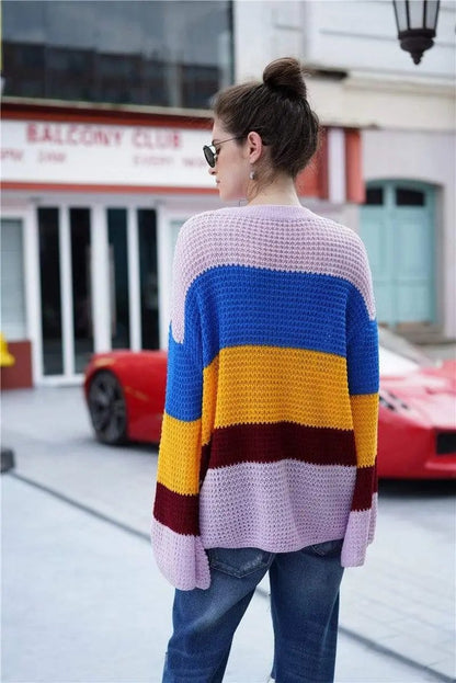 Striped Color Block Light Knit Sweater Anna-Kaci Wholesale