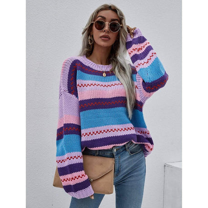 Striped Knitted Long Sleeve Sweater Anna-Kaci Wholesale