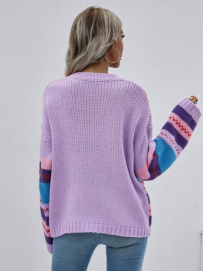 Striped Knitted Long Sleeve Sweater Anna-Kaci Wholesale