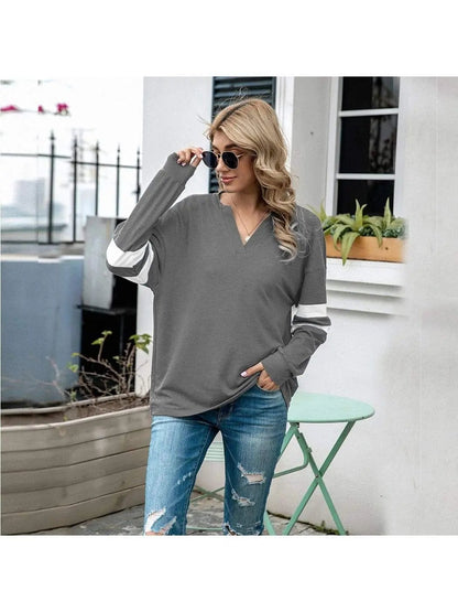 V Neck Striped Sleeve Sweater Anna-Kaci Wholesale