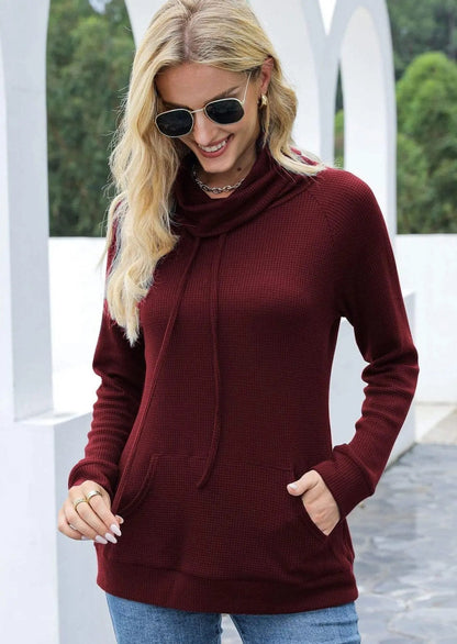 Waffle Knit Cowl Neck Pullover Anna-Kaci Wholesale