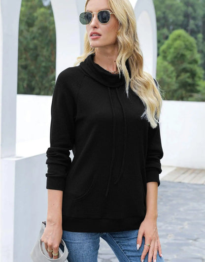 Waffle Knit Cowl Neck Pullover Anna-Kaci Wholesale