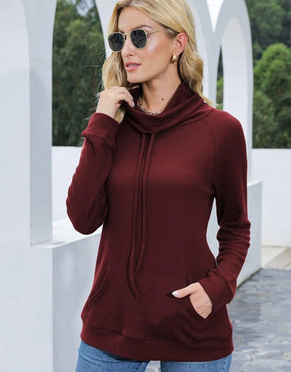 Waffle Knit Cowl Neck Pullover Anna-Kaci Wholesale