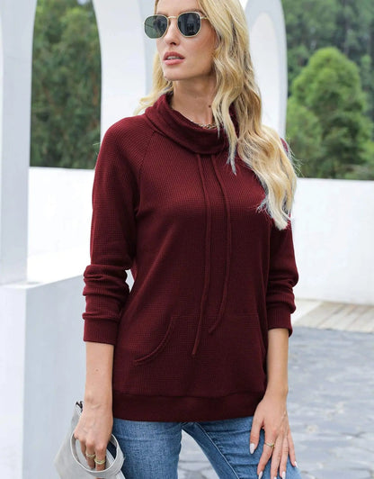 Waffle Knit Cowl Neck Pullover Anna-Kaci Wholesale