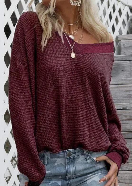 Asymmetric Neck One Shoulder Sweater - Get it from Bo
