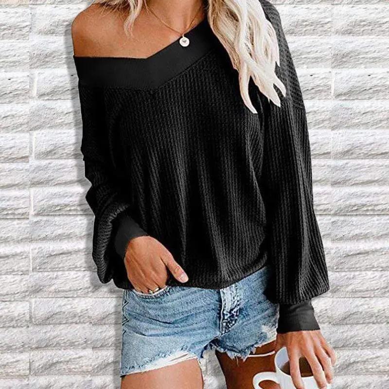 Asymmetric Neck One Shoulder Sweater - Get it from Bo