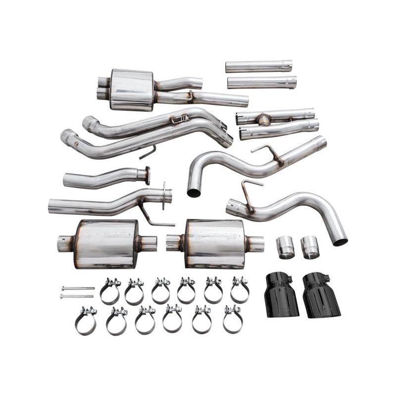 AWE 2016-2023 Toyota Tacoma 0FG Catback Exhaust w/ BashGuard - Dual Diamond Black Tips NP Motorsports