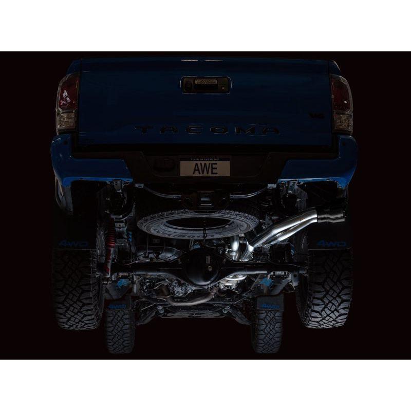 AWE 2016-2023 Toyota Tacoma 0FG Catback Exhaust w/ BashGuard - Dual Diamond Black Tips NP Motorsports