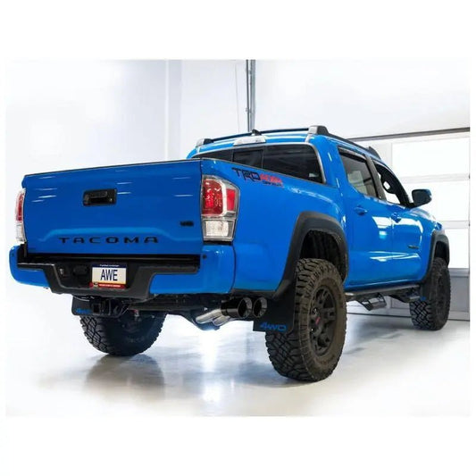 AWE 2016-2023 Toyota Tacoma 0FG Catback Exhaust w/ BashGuard - Dual Diamond Black Tips - Get it from Bo