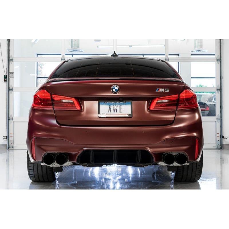 AWE Tuning 18-19 BMW M5 (F90) 4.4T AWD Cat-back Exhaust - Track Edition (Diamond Black Tips) NP Motorsports