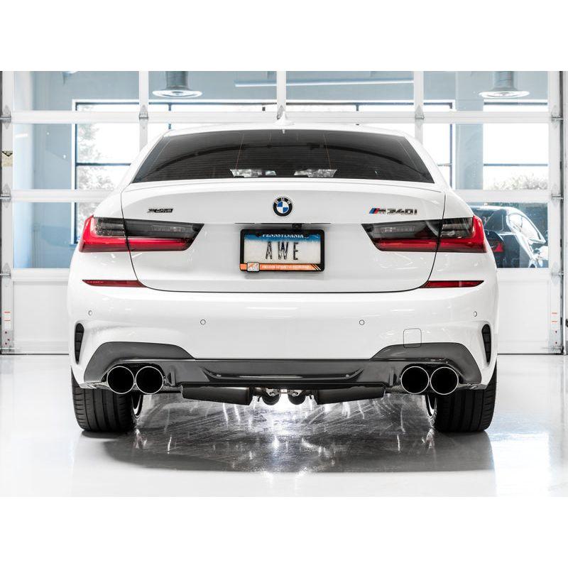 AWE Tuning 2019+ BMW M340i (G20) Non-Resonated Touring Edition Exhaust - Quad Chrome Silver Tips NP Motorsports
