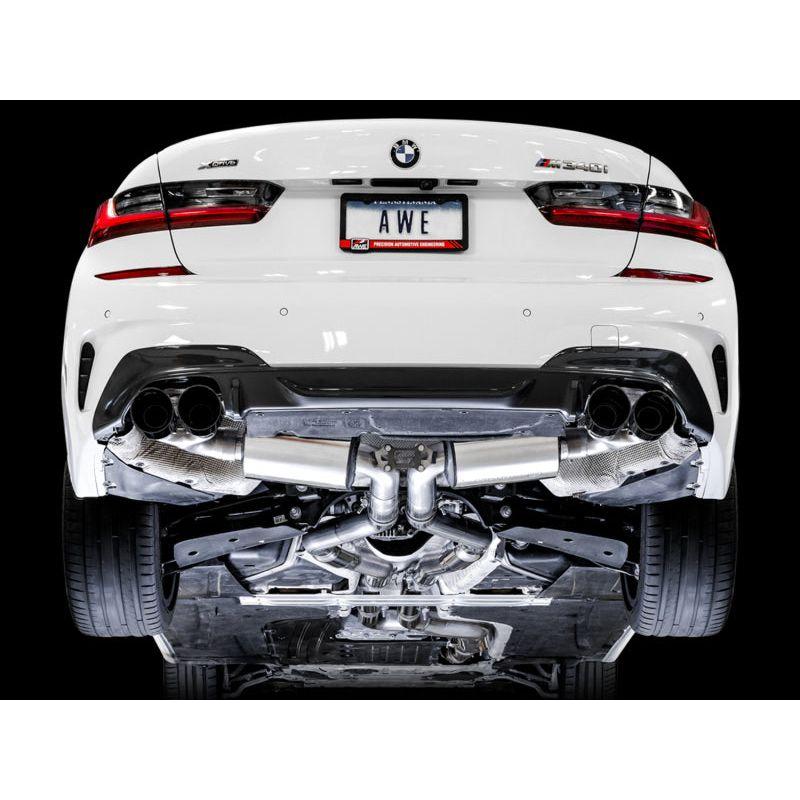 AWE Tuning 2019+ BMW M340i (G20) Resonated Touring Edition Exhaust - Quad Diamond Black Tips NP Motorsports