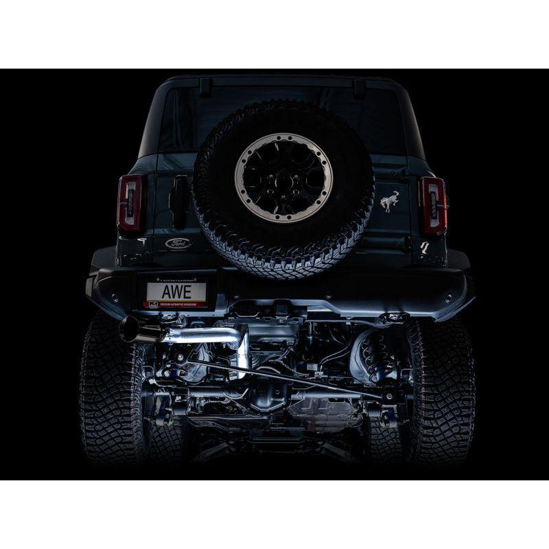 AWE Tuning 2021+ Ford Bronco 0FG Single Rear Exit Exhaust w/Diamond Black Tip & Bash Guard - Get it from Bo