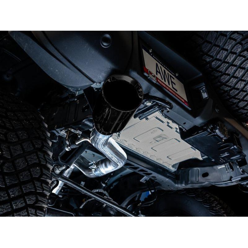 AWE Tuning 2021+ Ford Bronco 0FG Single Rear Exit Exhaust w/Diamond Black Tip & Bash Guard - Get it from Bo