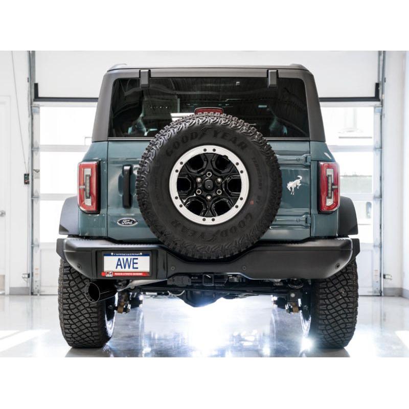 AWE Tuning 2021+ Ford Bronco 0FG Single Rear Exit Exhaust w/Diamond Black Tip & Bash Guard - Get it from Bo