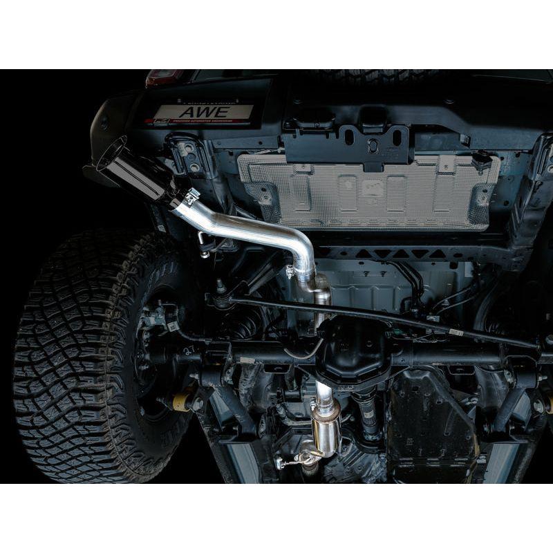 AWE Tuning 2021+ Ford Bronco 0FG Single Rear Exit Exhaust w/Diamond Black Tip & Bash Guard - Get it from Bo