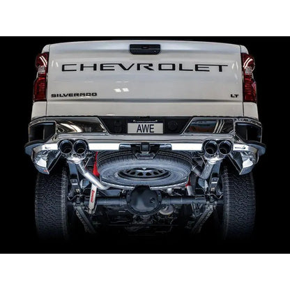 AWE Tuning 4th Gen GM 1500 5.3L 0FG Catback Split Rear Exit (w/ Bumper Cutouts) - Quad Chrome Tips NP Motorsports