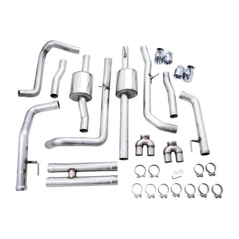 AWE Tuning 4th Gen GM 1500 6.2L 0FG Catback Split Rear Exit (w/ Bumper Cutouts) - Quad Chrome Tips - Get it from Bo