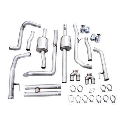 AWE Tuning 4th Gen GM 1500 6.2L 0FG Catback Split Rear Exit (w/ Bumper Cutouts) - Quad Chrome Tips - Get it from Bo