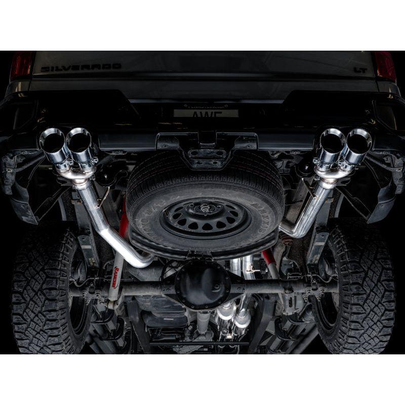AWE Tuning 4th Gen GM 1500 6.2L 0FG Catback Split Rear Exit (w/ Bumper Cutouts) - Quad Chrome Tips NP Motorsports