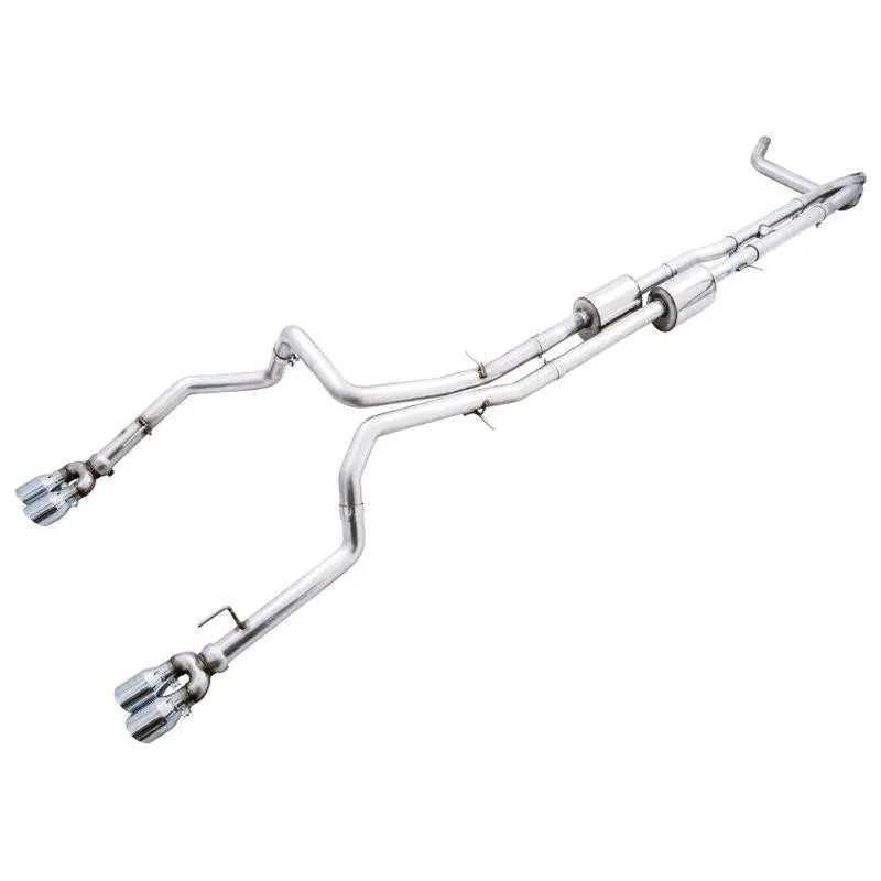 AWE Tuning 4th Gen GM 1500 6.2L 0FG Catback Split Rear Exit (w/ Bumper Cutouts) - Quad Chrome Tips - Get it from Bo