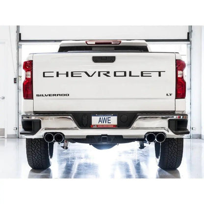 AWE Tuning 4th Gen GM 1500 6.2L 0FG Catback Split Rear Exit (w/ Bumper Cutouts) - Quad Chrome Tips - Get it from Bo