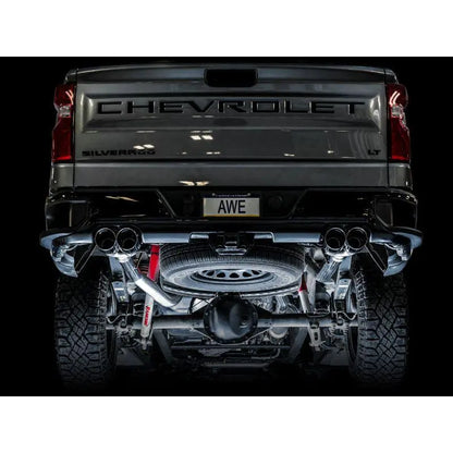 AWE Tuning 4th Gen GM 1500 6.2L 0FG Catback Split Rear Exit (w/ Bumper Cutouts) - Quad Chrome Tips NP Motorsports