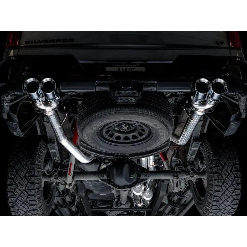 AWE Tuning 4th Gen GM 1500 6.2L 0FG Catback Split Rear Exit (w/ Bumper Cutouts) - Quad Chrome Tips - Get it from Bo