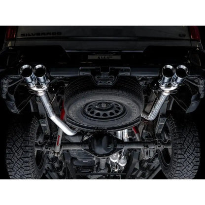 AWE Tuning 4th Gen GM 1500 6.2L 0FG Catback Split Rear Exit (w/ Bumper Cutouts) - Quad Chrome Tips - Get it from Bo