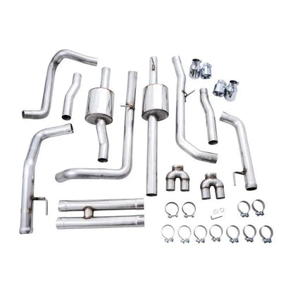 AWE Tuning 4th Gen GM 1500 6.2L 0FG Catback Split Rear Exit (w/ Bumper Cutouts) - Quad Chrome Tips NP Motorsports