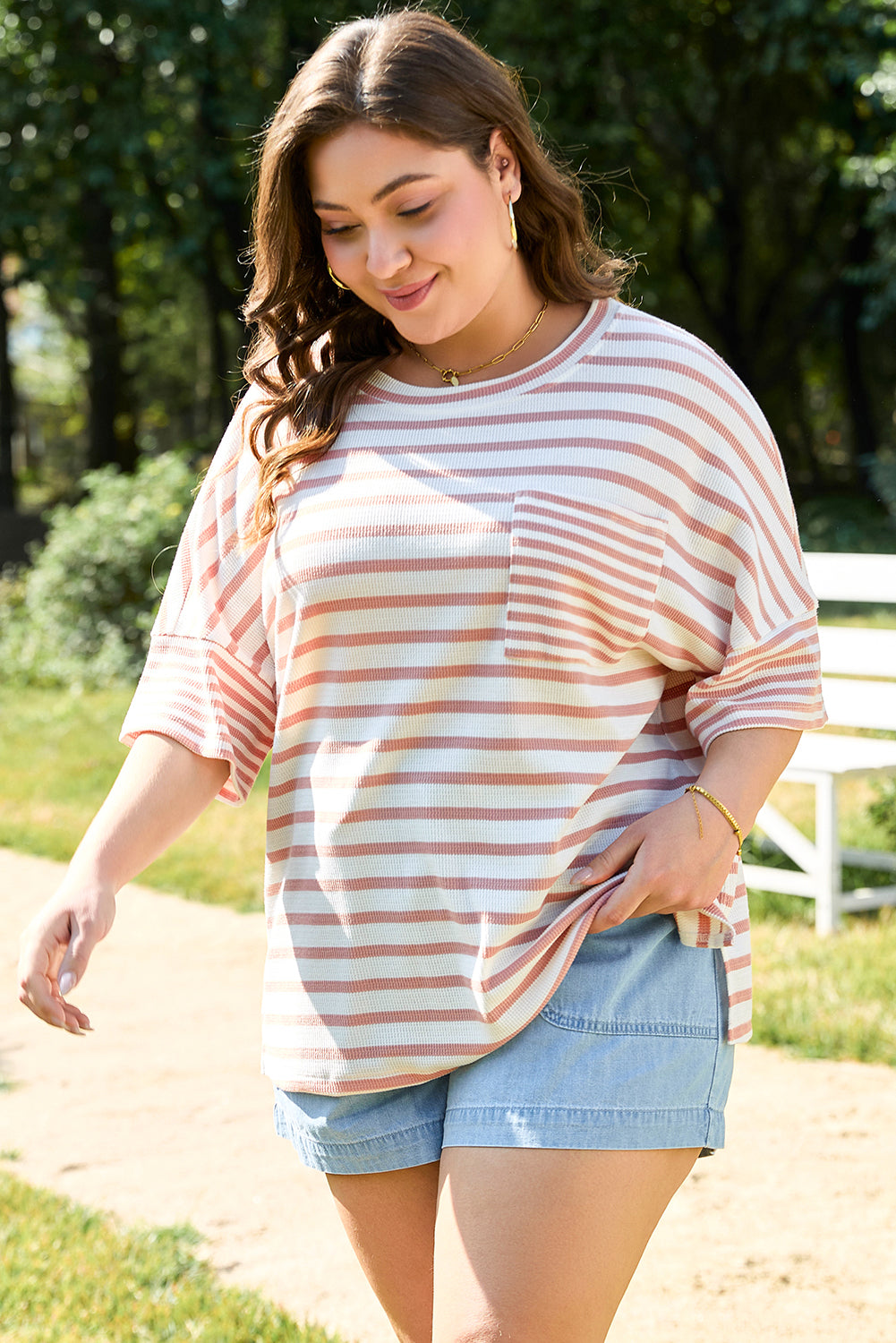 Amari Plus Size Stripe Waffle Knit Top - Get it from Bo