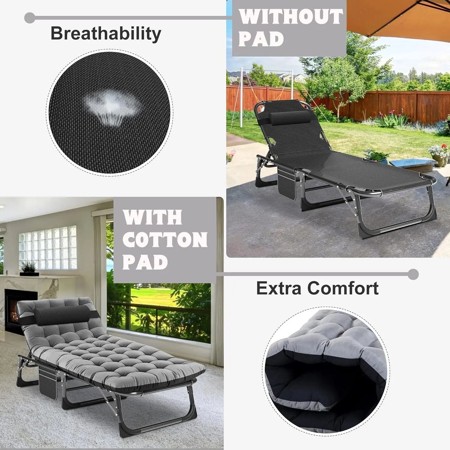 Five Position Adjustable Padded Outdoor Lounge Chair-4