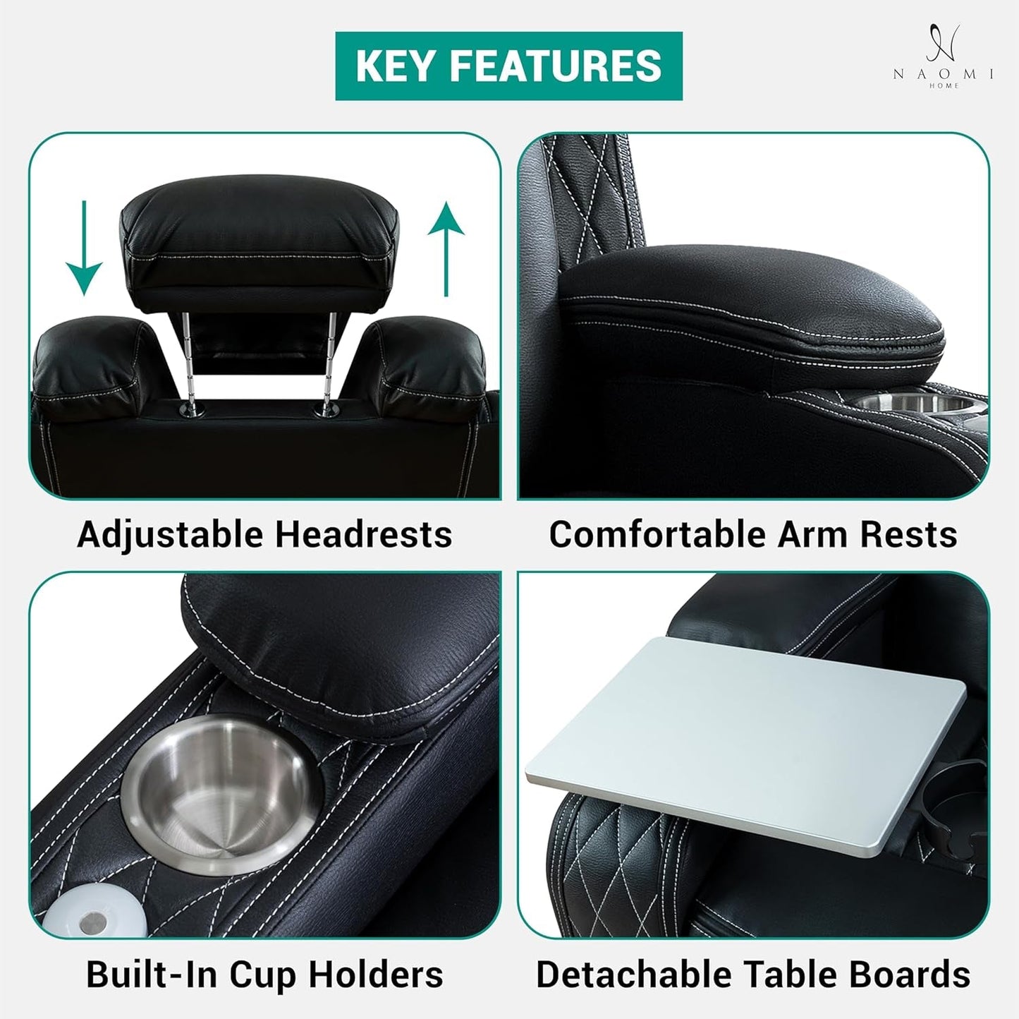 Black Ultraleather Power Reclining Sectional Sofa With USB Ports ShipItFurniture