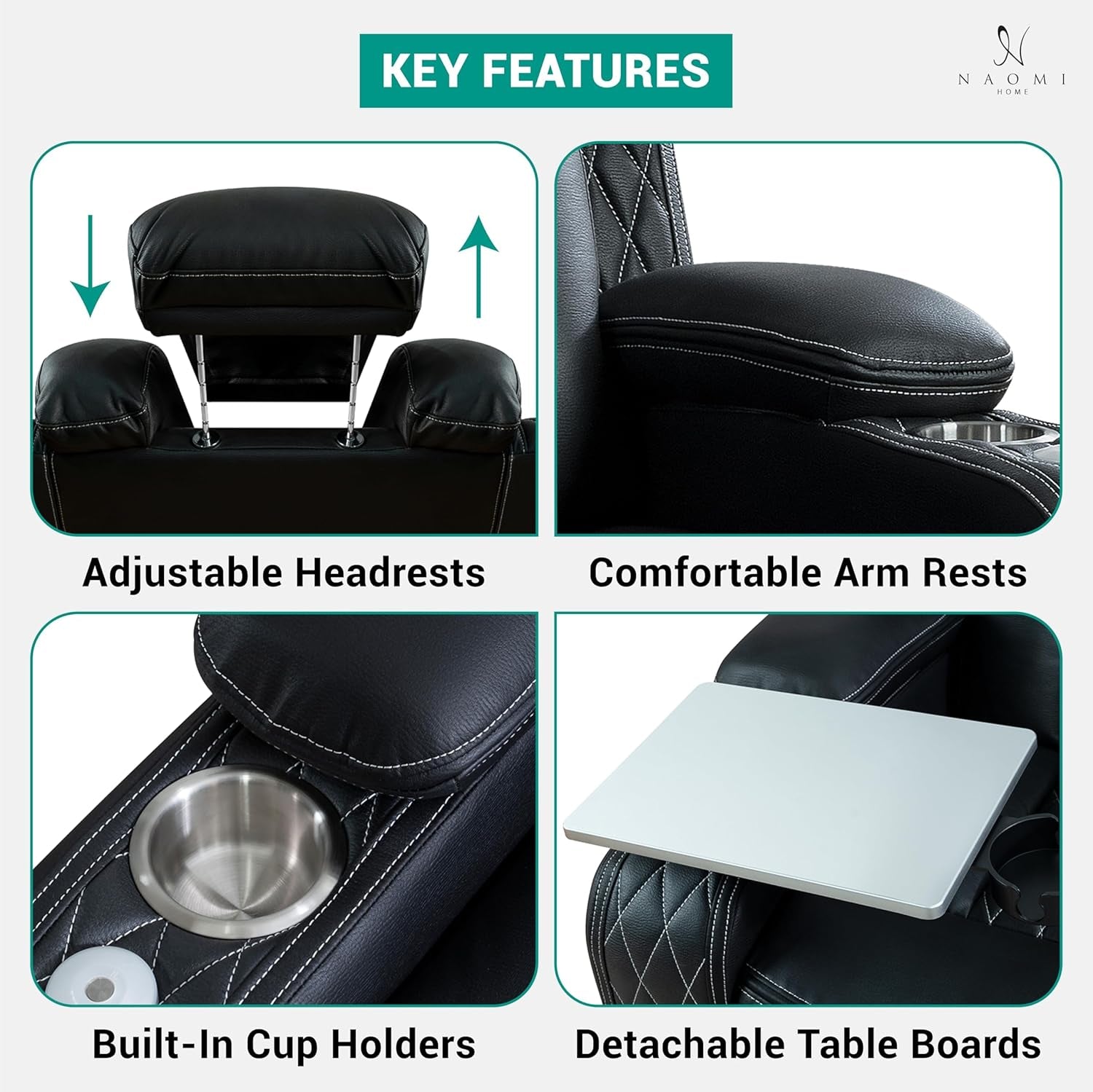 Black Ultraleather Power Reclining Sectional Sofa With USB Ports ShipItFurniture