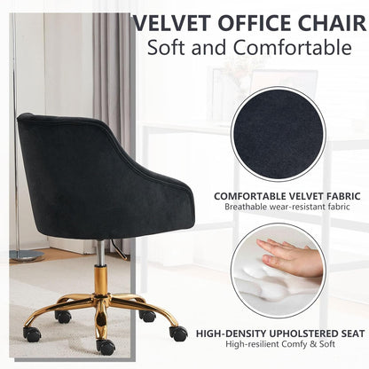 Black Velvet Office Chair 360 Swivel For Home Office