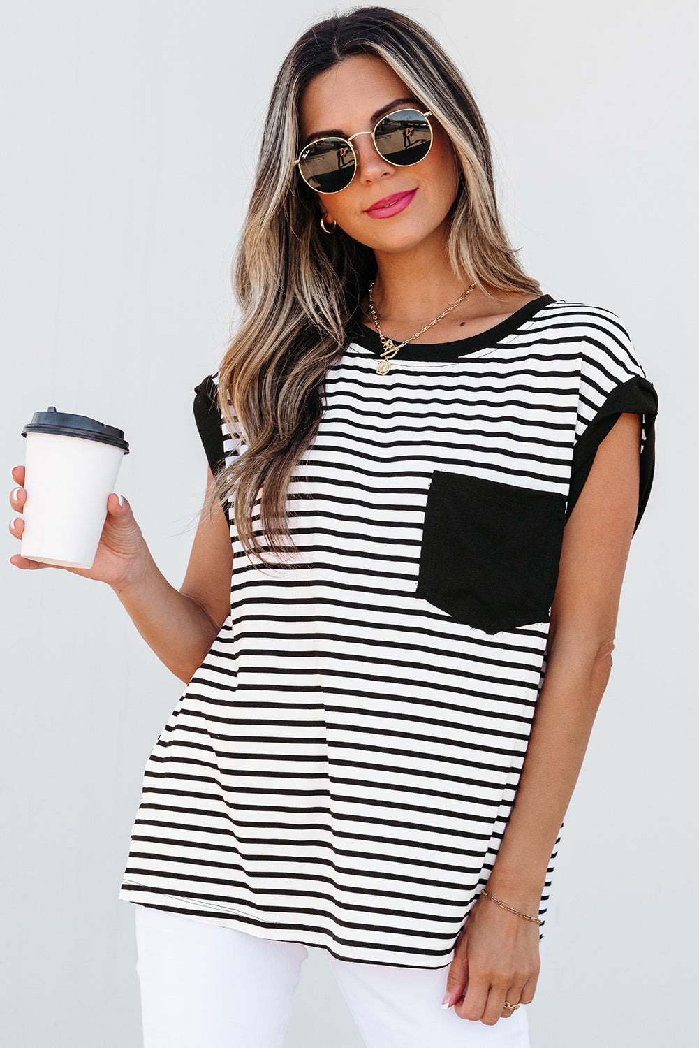 Marie Stripe Chest Pocket Tank Top