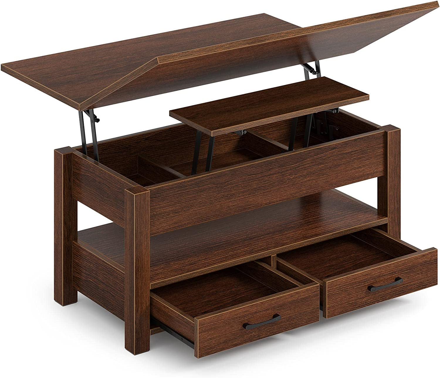 Espresso Lift Top Coffee Table With Drawers And Hidden Compartment ShipItFurniture