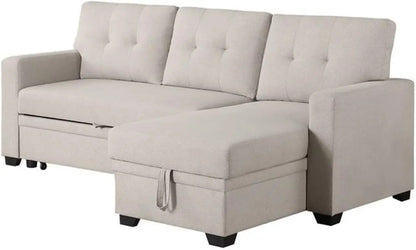 Beige L Shaped Convertible Sleeper Sectional Couch ShipItFurniture