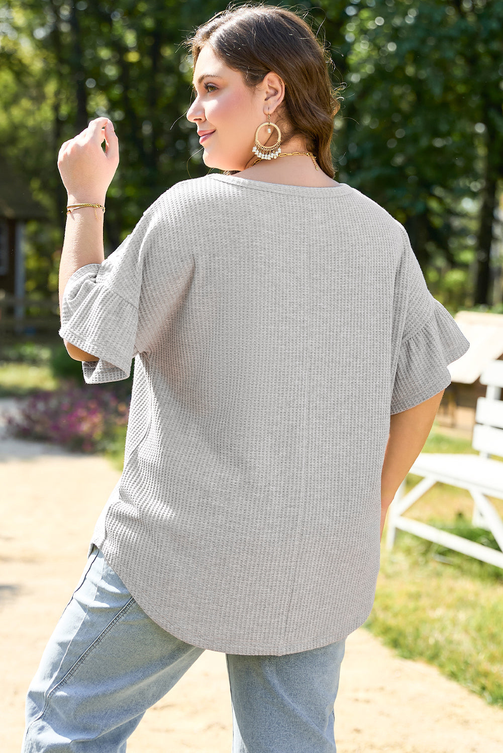 Rory Plus Size Lace Insert Waffle Ruffle Top - Get it from Bo