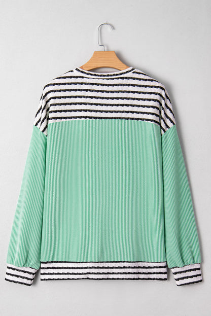 Claire Contrast Striped Patchwork Long Sleeve Top