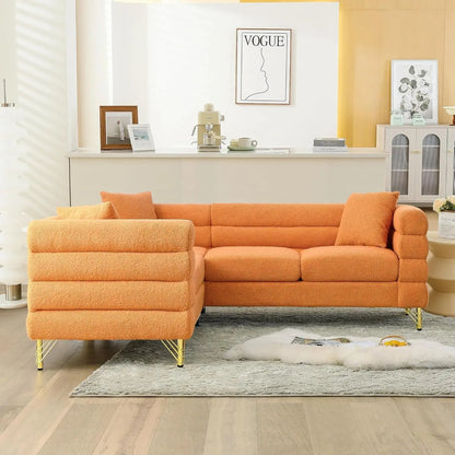 Orange Oversized Corner Sofa 5 Seat Teddy Couch-0