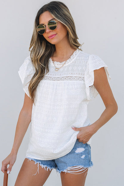 Alondra Lace Flutter Sleeve Eyelets Blouse