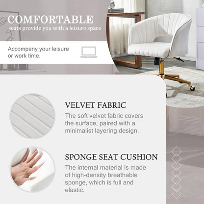 Beige Velvet Office Chair 360 Degree Swivel Home Office