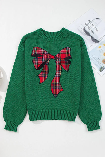 Monamara Bow Graphic Christmas Sweater