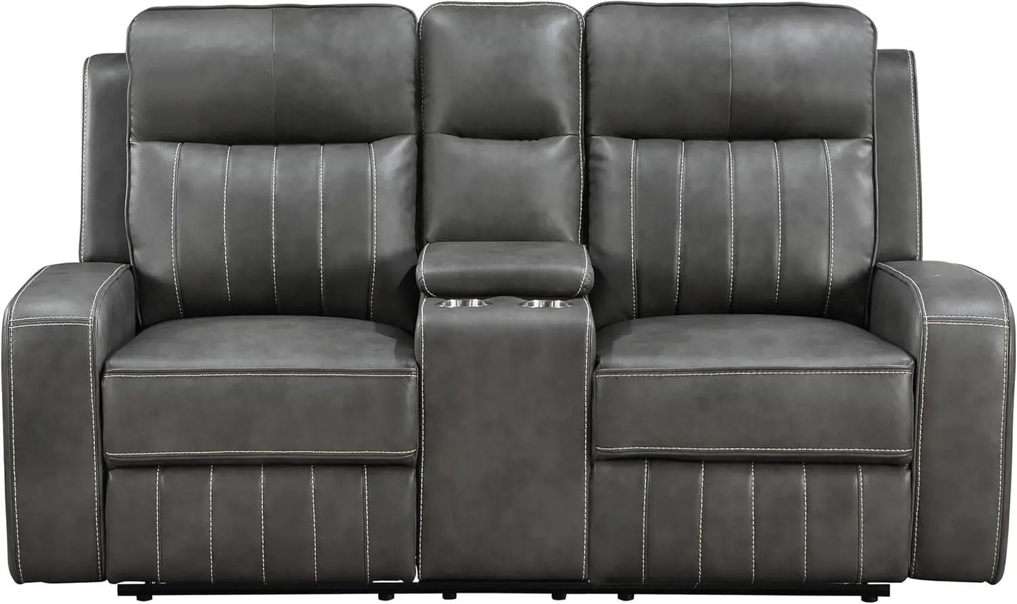 Gray Faux Leather Reclining Loveseat With Manual Recline ShipItFurniture