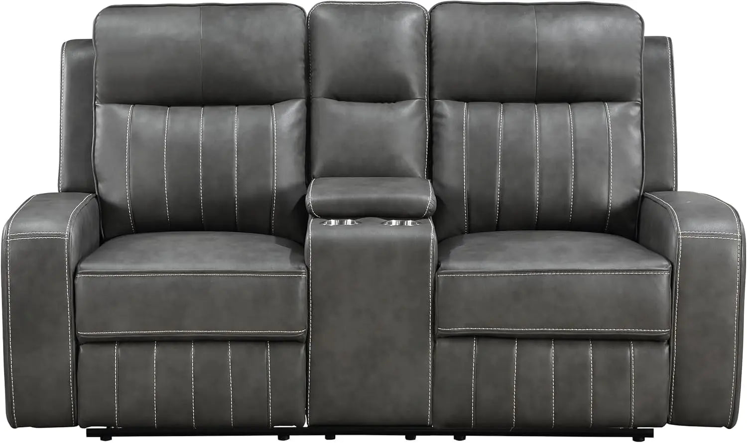 Gray Faux Leather Reclining Loveseat With Manual Recline ShipItFurniture