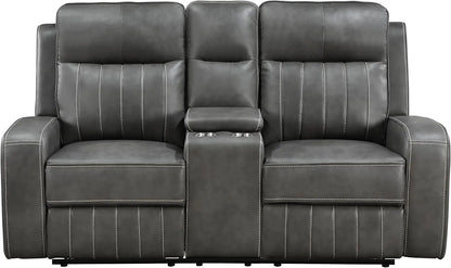 Gray Faux Leather Reclining Loveseat With Manual Recline ShipItFurniture