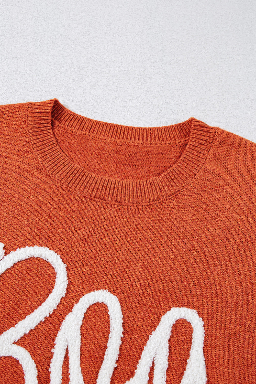 Boo Knitted Pattern Ribbed Edge Sweater Threaded Pear