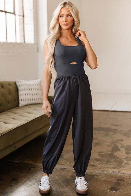Avianna Back Crossed Straps Hollow Out Jogger Jumpsuit